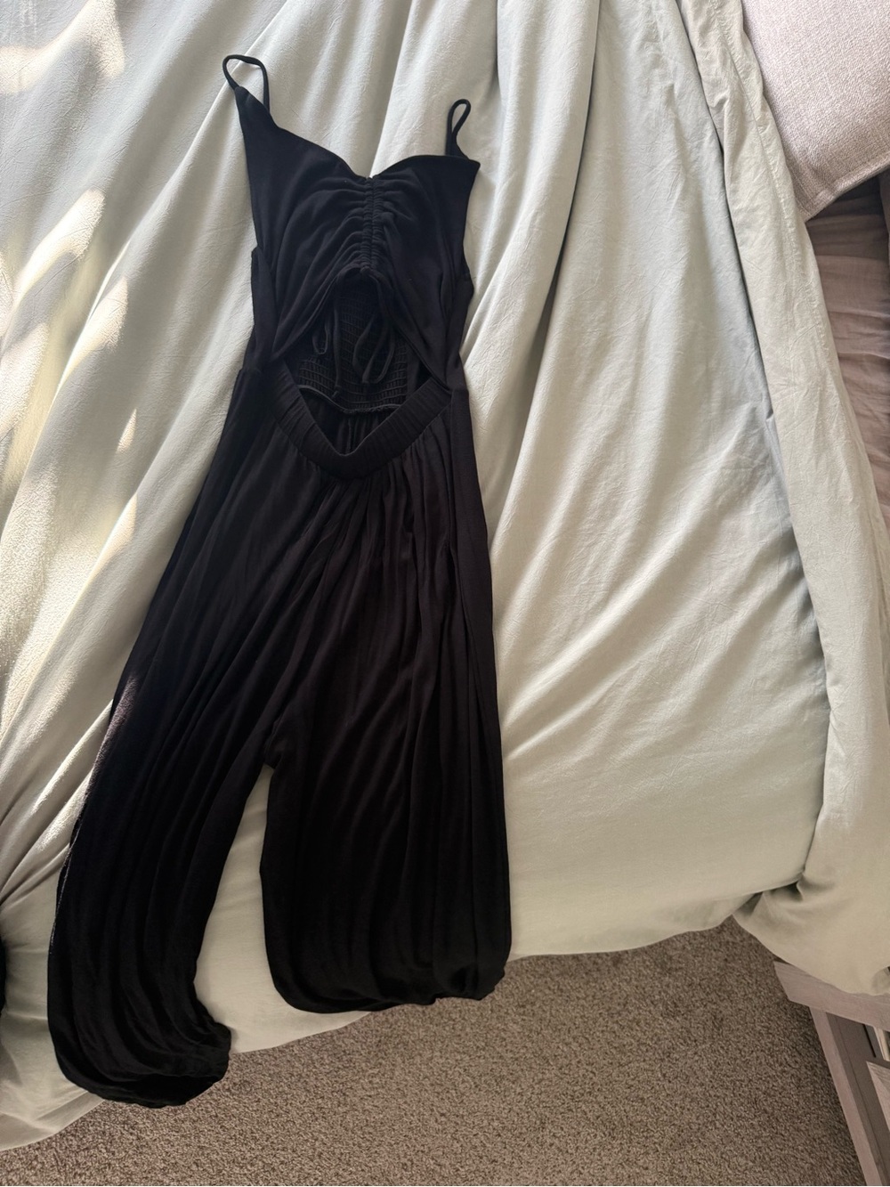 Fashion Nova Black Ruched Wide Leg Jumpsuit